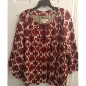 MICHAEL Michael Kors Topper Jacket 3/4‎ Sleeve Button Front Red Print Plus